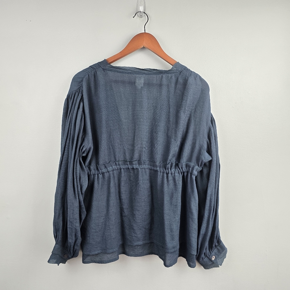 Flawless Drawstring Peasant Blouse V-neck Blue Womens Size S Boho Cottagecore - Picture 4 of 8